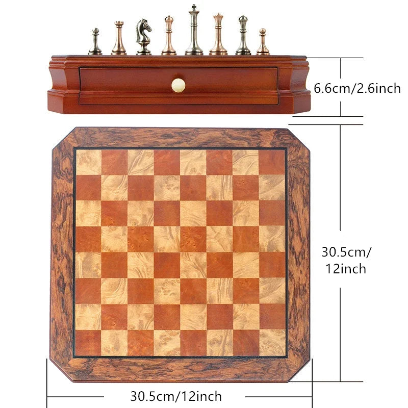 Croquis coté : plateau de 30,5 cm de côté, coffret de 6,6 cm de haut