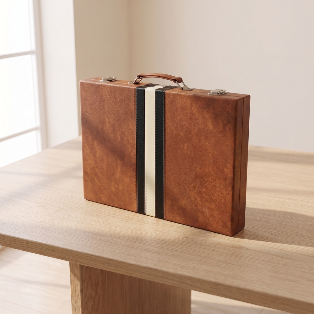 Backgammon Havana - Malette Simili Cuir Brun — rangement