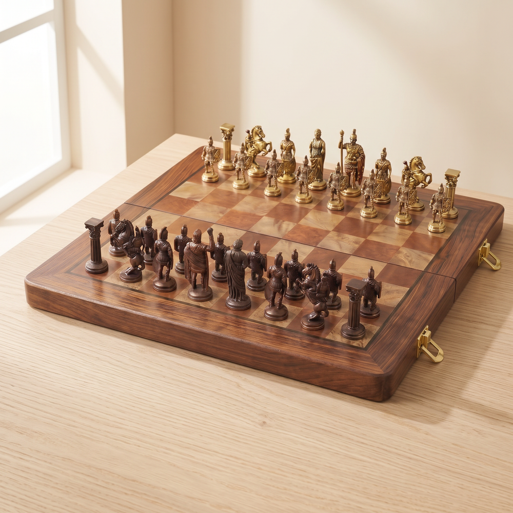 Échiquier pliable 30 cm, pièces Staunton en alliage bronze — packshot