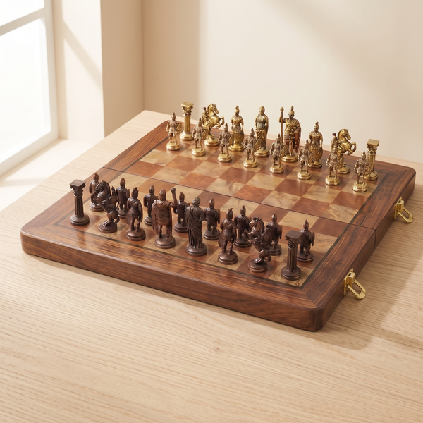 Échiquier pliable 30 cm, pièces Staunton en alliage bronze — packshot