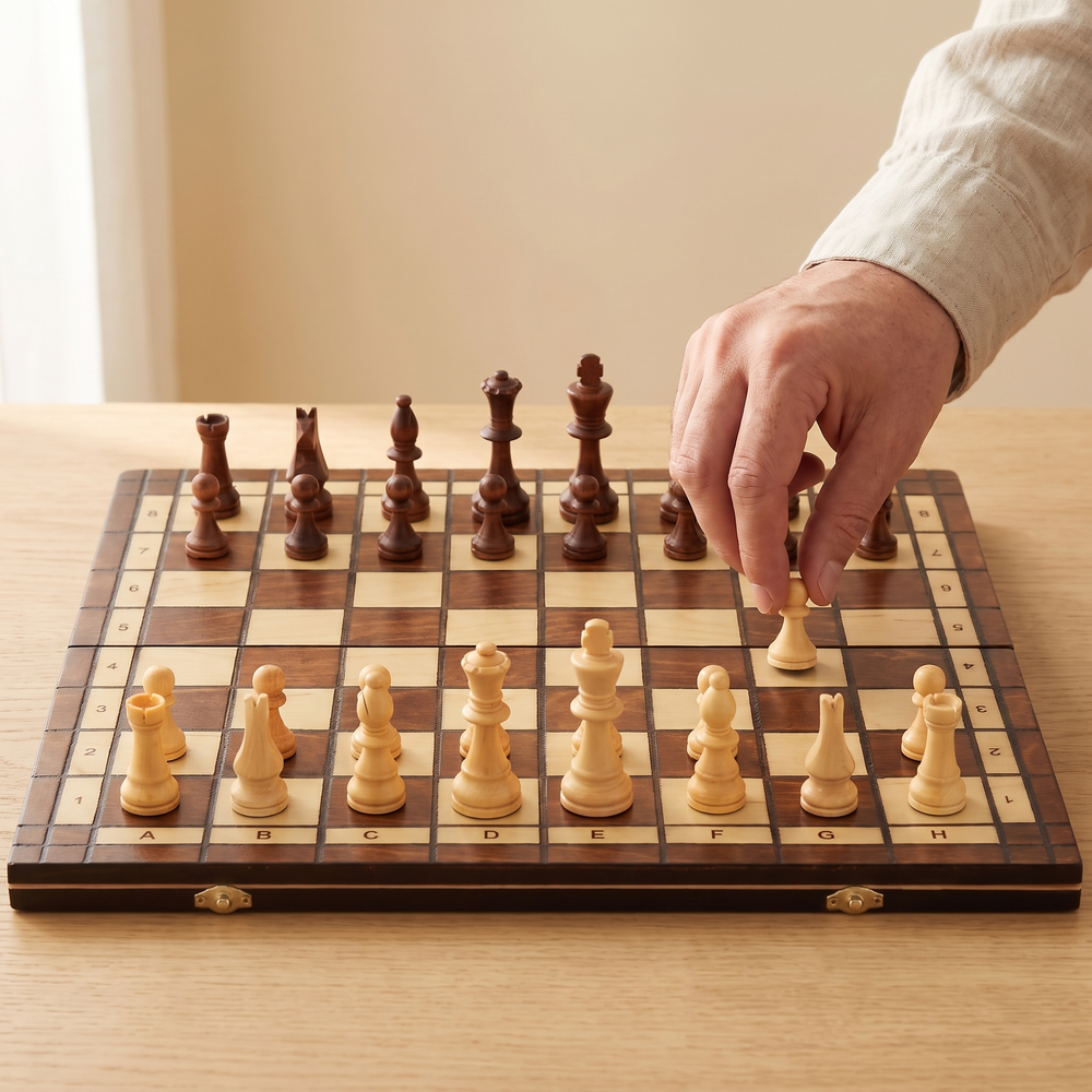 Échiquier magnétique pliable en bois massif, six tailles — en jeu
