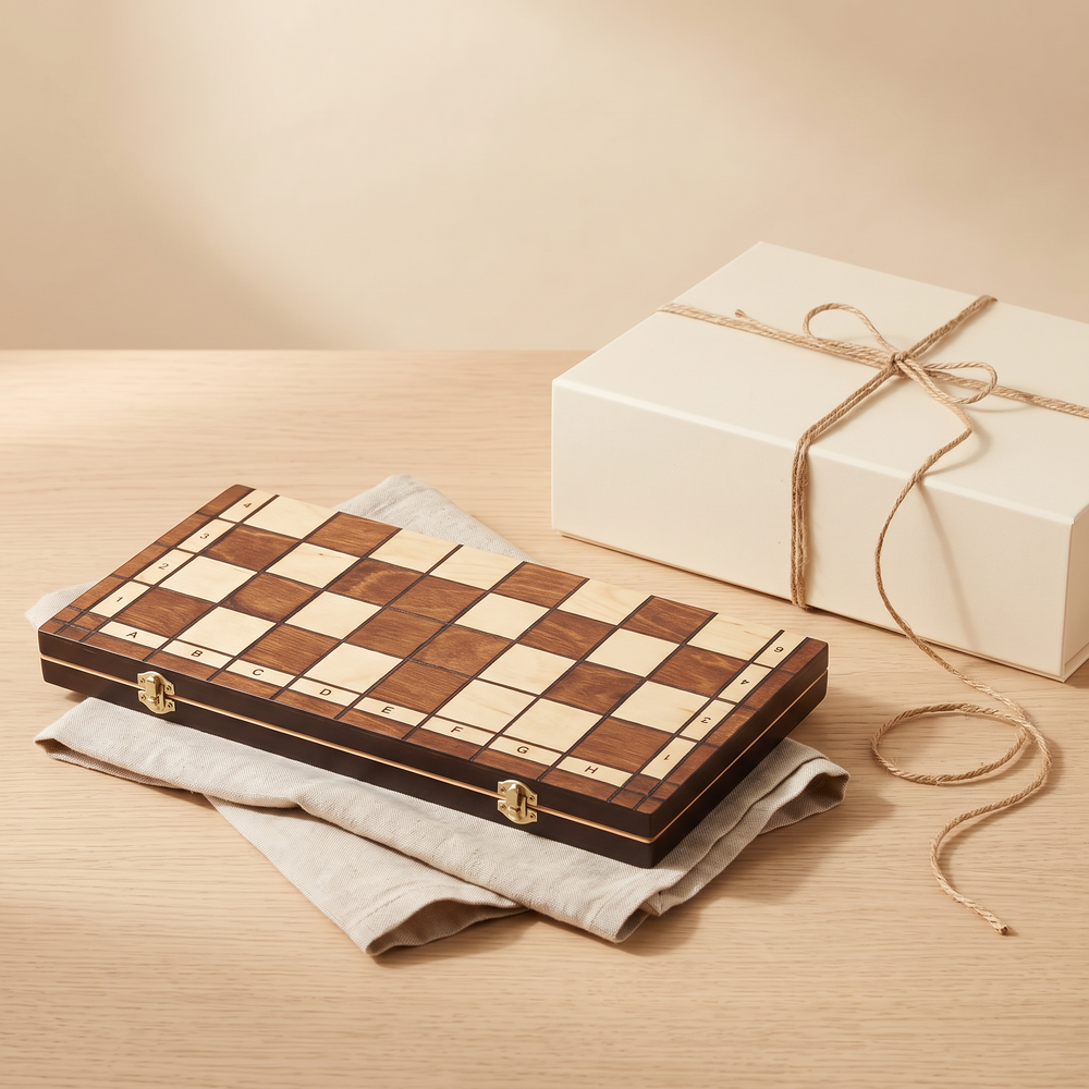 Échiquier magnétique pliable en bois massif, six tailles — coffret cadeau
