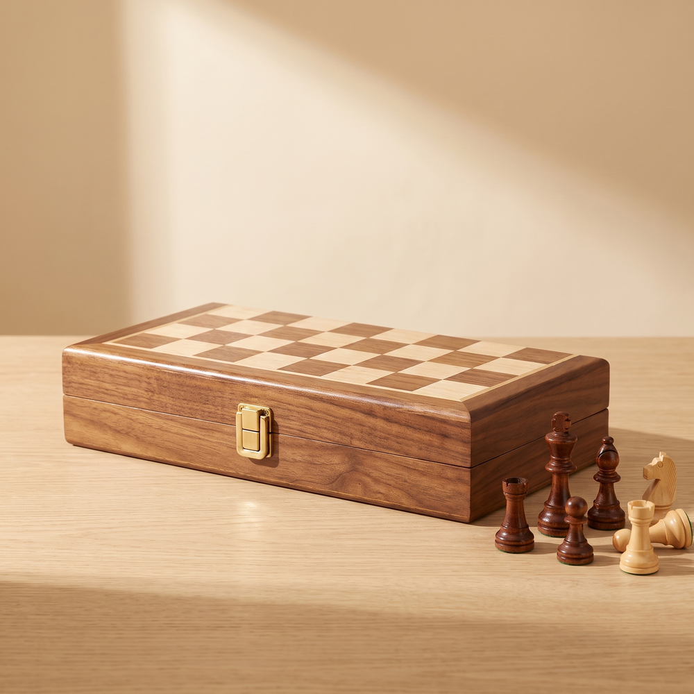 Échiquier magnétique pliable en bois massif, 44 cm — rangement