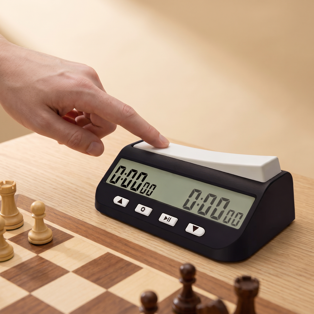 Pendule d'échecs numérique YS-9901, quatre cadences et écran 125 mm — en jeu